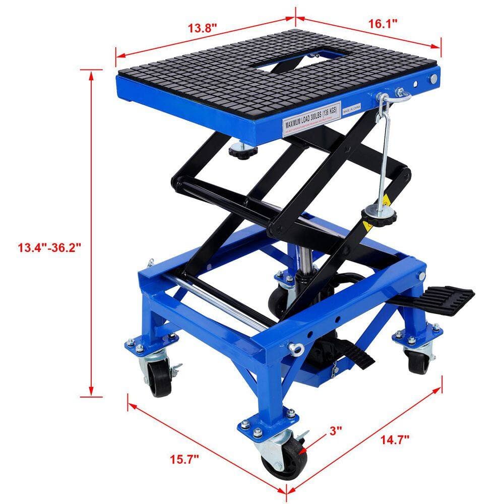 maocao hoom 300 lbs. Hydraulic Motorcycle Scissor Jack Lift Foot Step Wheels for Small Dirt Bikes, Blue Color, Jack Post (2)