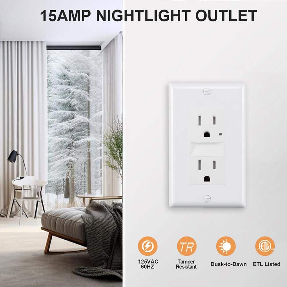 RUN BISON 10-Pack White Decorator Nightlight Outlet , 15Amp 125Volt Tamper-Resistant Duplex (2)