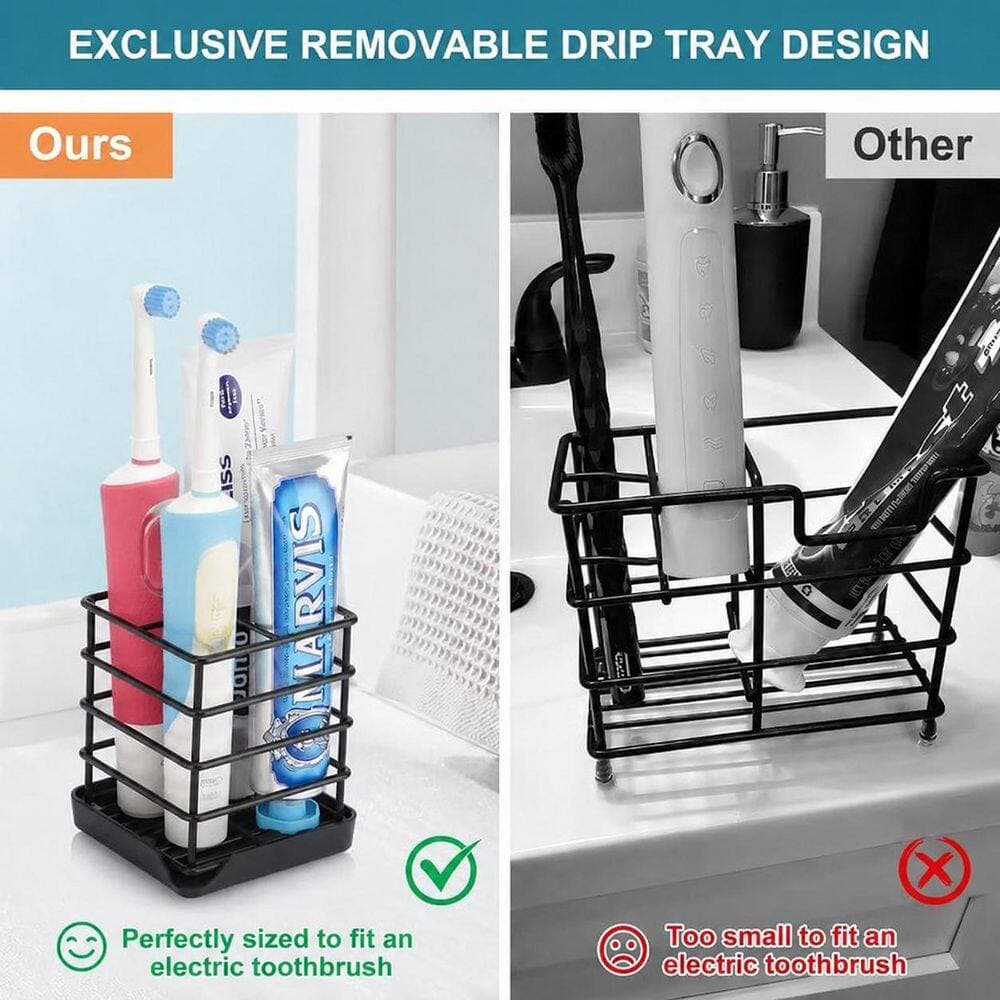 KHKFY Stainless Steel Toothbrush and Toothpaste Holder with Removable Drip Tray for Bathroom, Matte Black, 3.5 (3)
