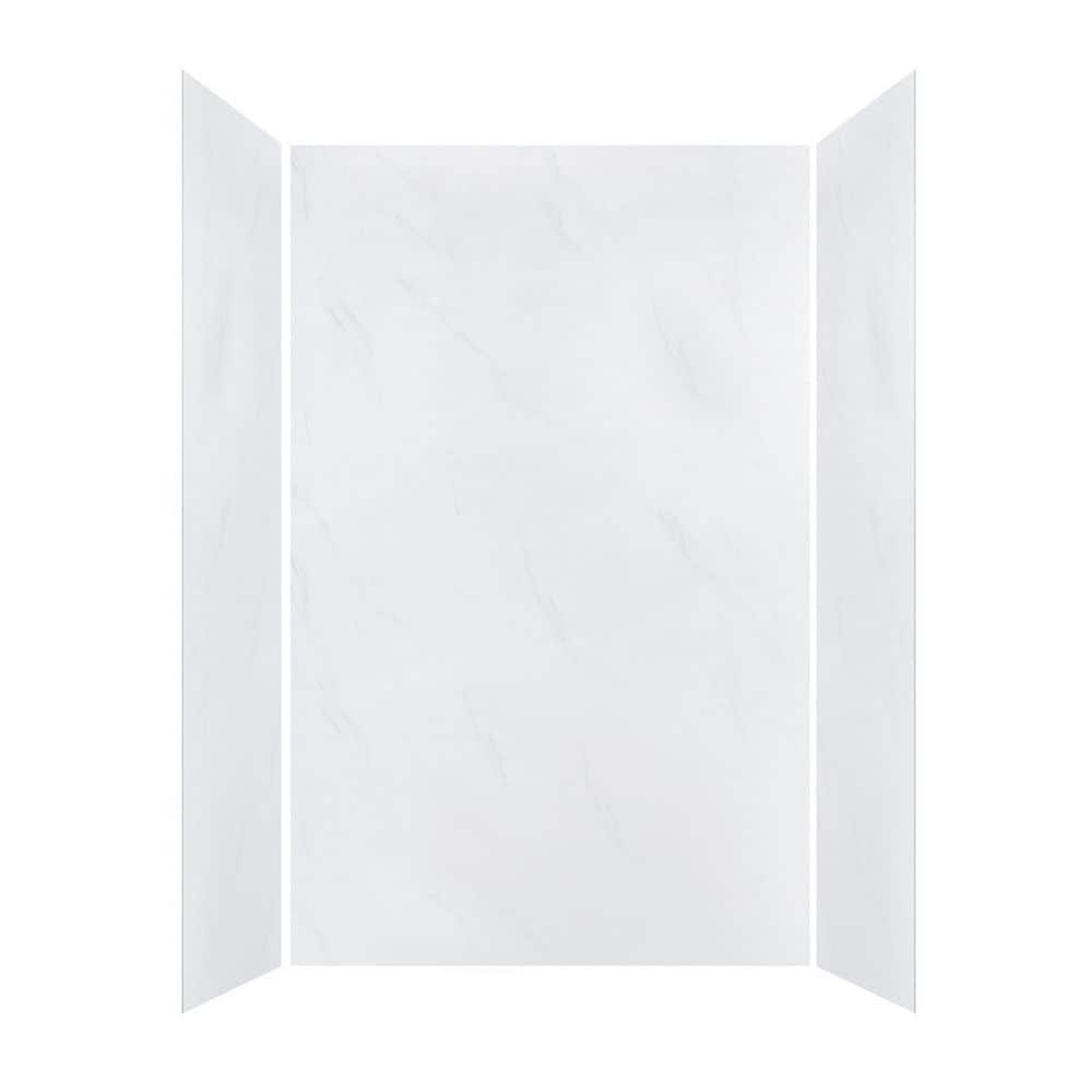 WOODBRIDGE 36 in. x 48 in. x 96 in. 3-Piece Easy Glue Up Alcove Shower Wall Surround in Carrara White (1)