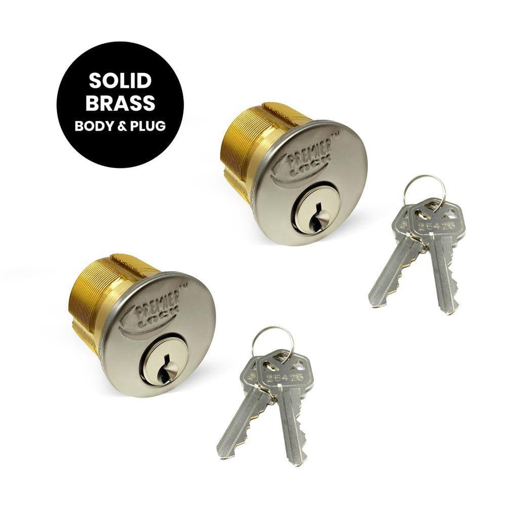 Premier Lock 15/16 in. Solid Brass Mortise Cylinder with Stainless Steel Finish, KW1 (Pack of 2, Keyed Alike) (3)