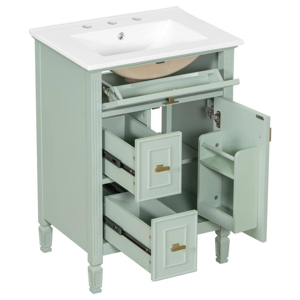Unbranded Green 24in Bathroom Vanity with Sink One Flip Drawer and Two Drawers for Bathroom (2)
