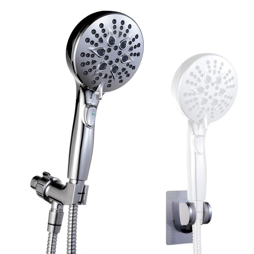 Numhew 1-Piece 7-Setting High Pressure Spray Shower Head with on/off Switch, 79 in. Long Hose and Bracket