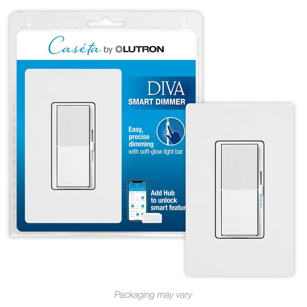 Lutron Diva Smart Dimmer Switch for Caseta Smart Lighting with Wallplate, 150-Watt LED, White (DVRFW-6L-WH)