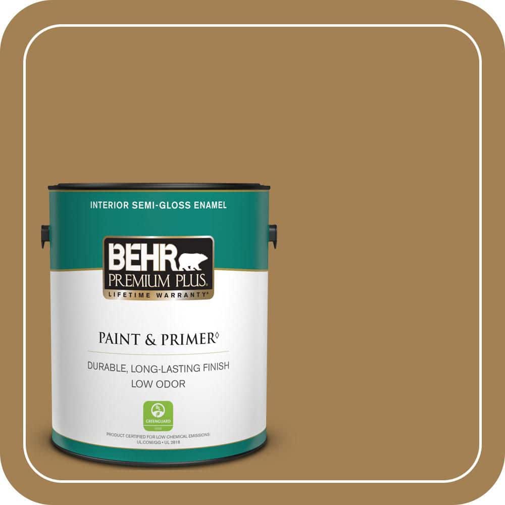 BEHR PREMIUM PLUS 1 gal. #MQ2-14 Lavish Gold Semi-Gloss Enamel Low Odor Interior Paint & Primer