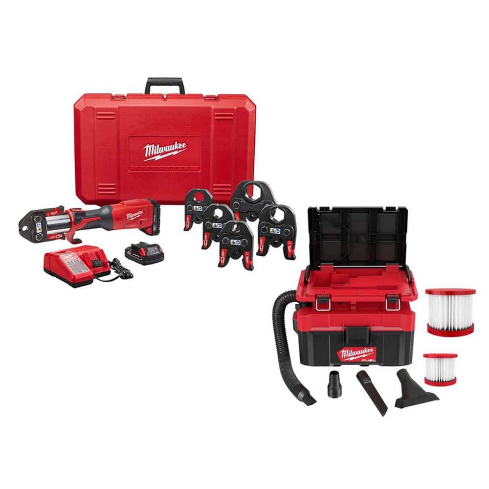 Milwaukee M18 18-Volt Lithium-Ion Brushless Cordless FORCE LOGIC Copper Press Tool Kit with M18 FUEL PACKOUT Vac and Filter