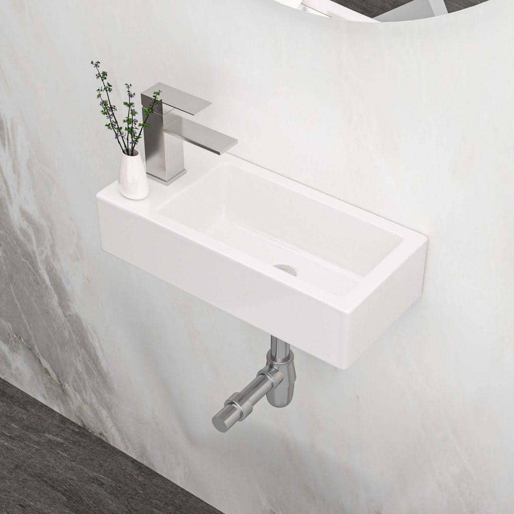 XUJMK 4 in Wall-Mounted Rectangular Bathroom Sink in White Ceramic,14.57x7.28 Inch Ceramic Rectangle Wall Mount Bathroom Sink (2)