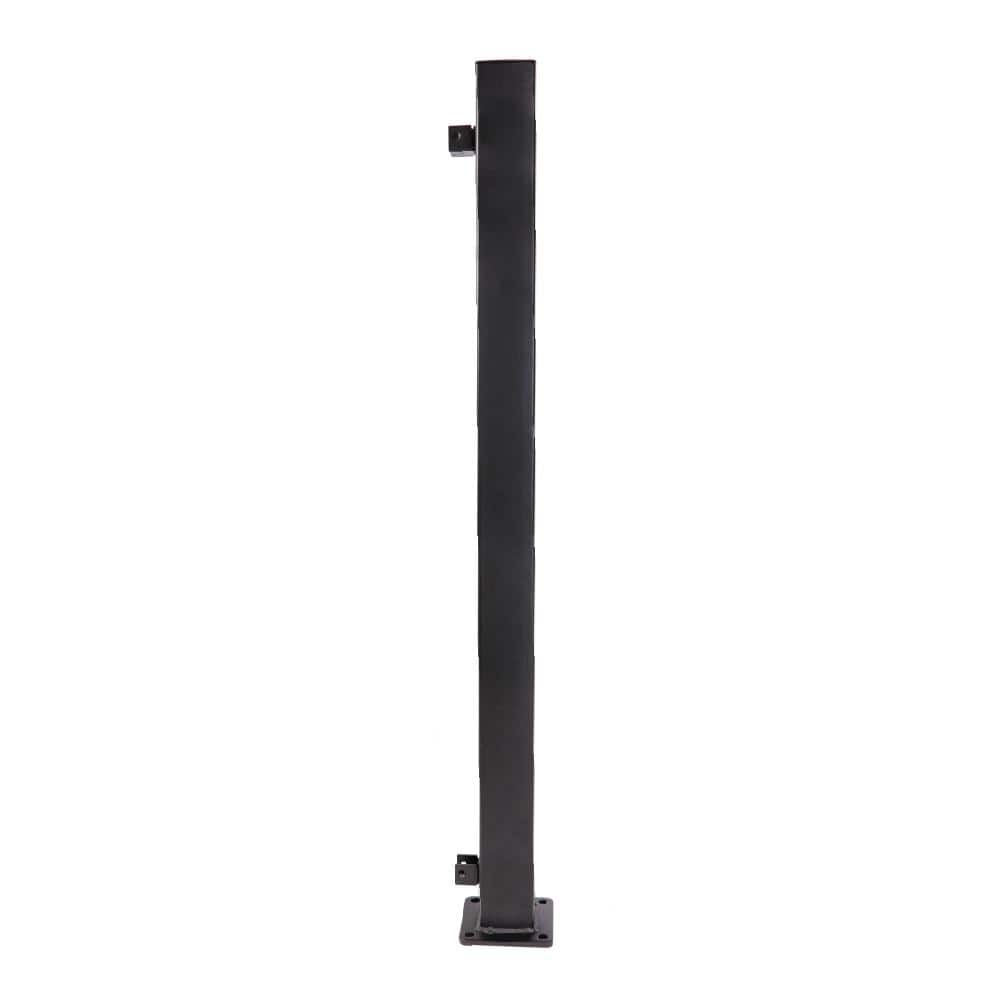 FORTRESS Fe26 2 in. x 45.5 in. Black Sand Steel Railing End Post with Brackets Railing Kit (1)