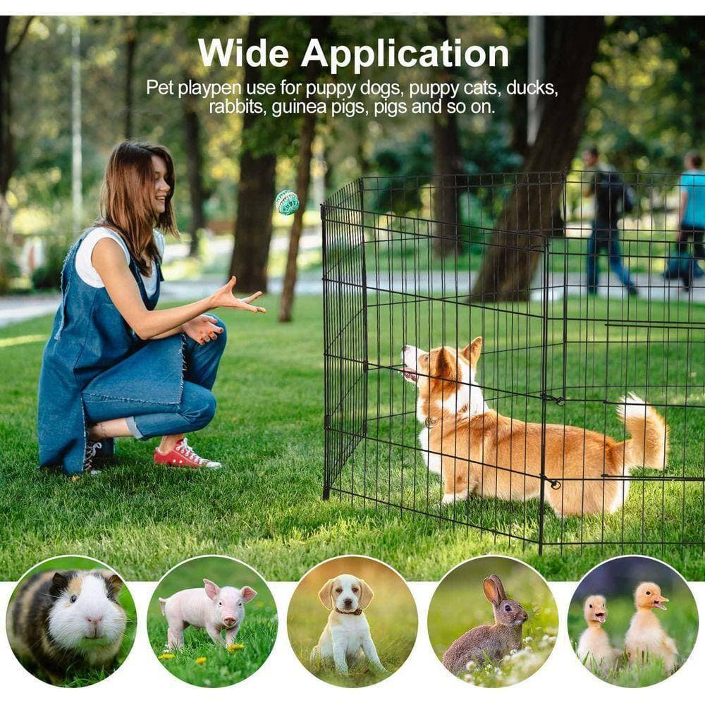 KIWDZFU Foldable Metal Dog Exercise Pen Pet Fence with 8 Panels 24H Bottom Pad for Indoor Outdoor Use (2)