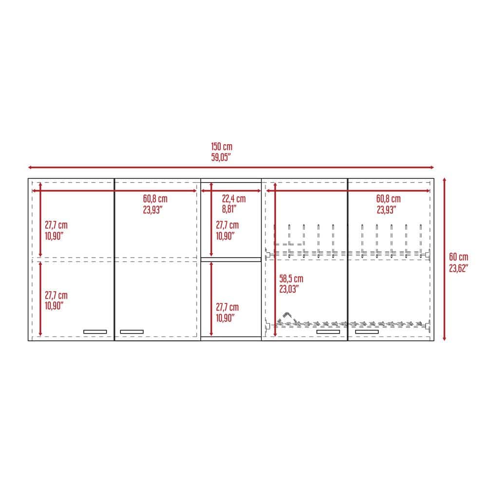 cadeninc 59.1 in. W 12.4 in. D 23.62 in. H Wall Kitchen Cabinet with 2 Double Door, 4 Shelves (3)
