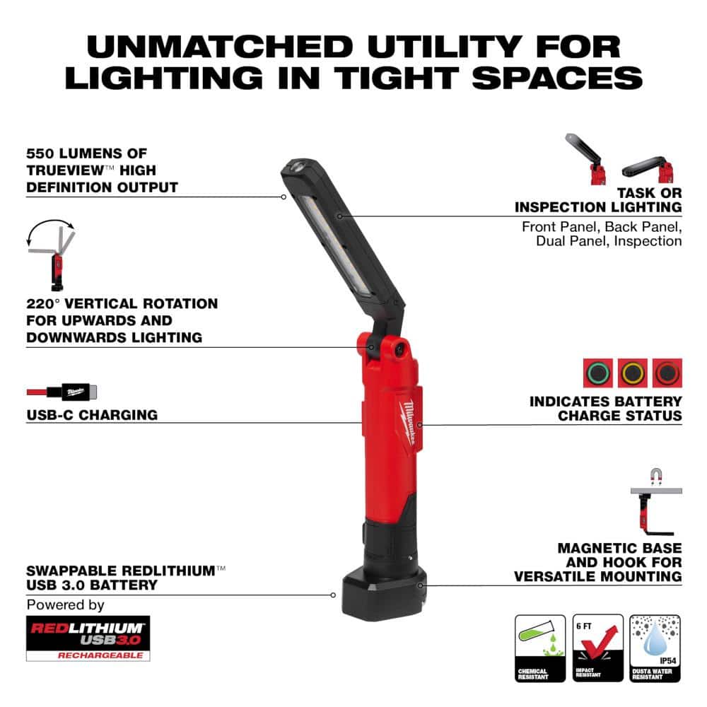 Milwaukee 550 Lumens LED REDLITHIUM USB Stick Light with Magnet (4)