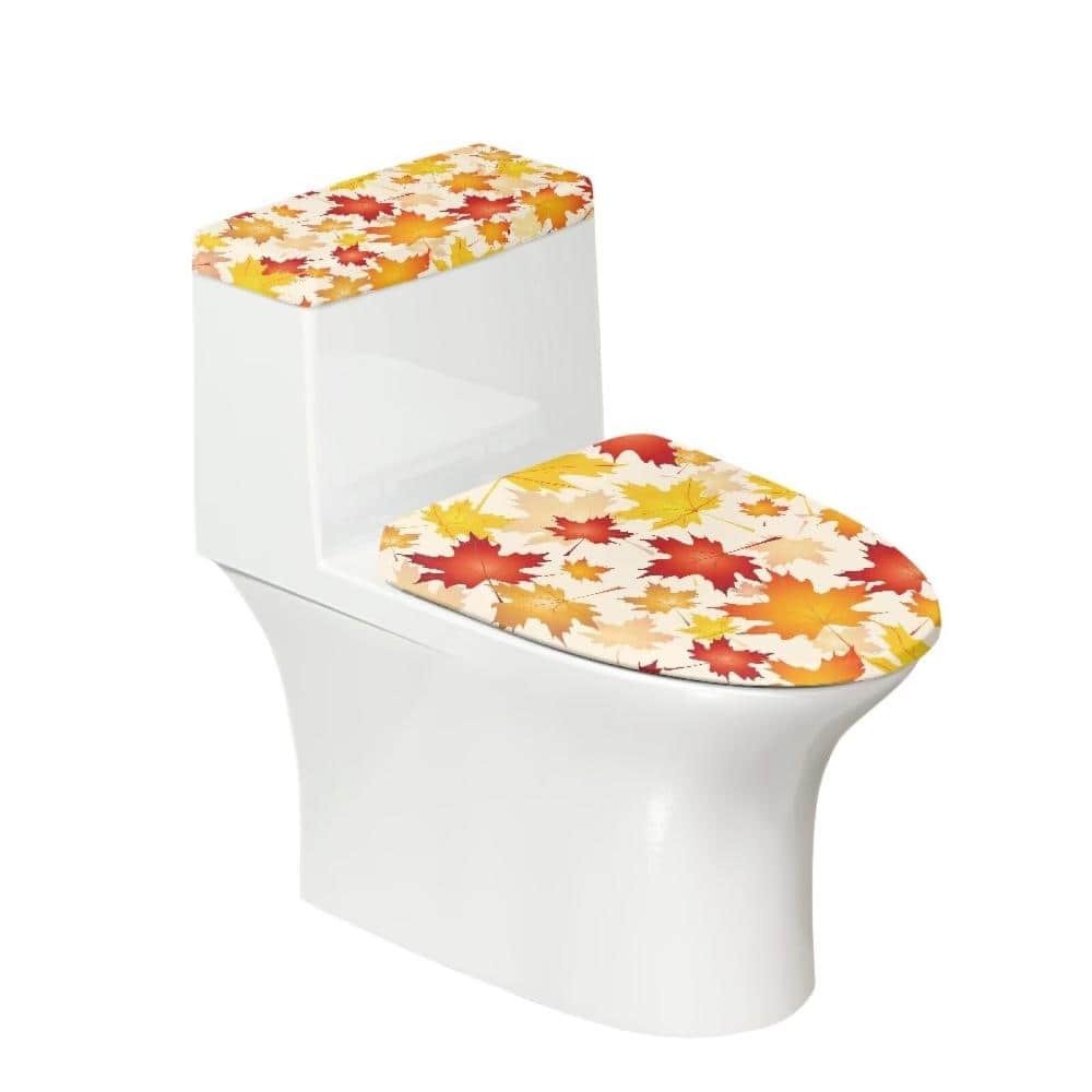 Unbranded Autumn Leaf 2-Piece Machine Washable Polyester Toilet Tank Cover Set for Elongated Lids in Multicolor