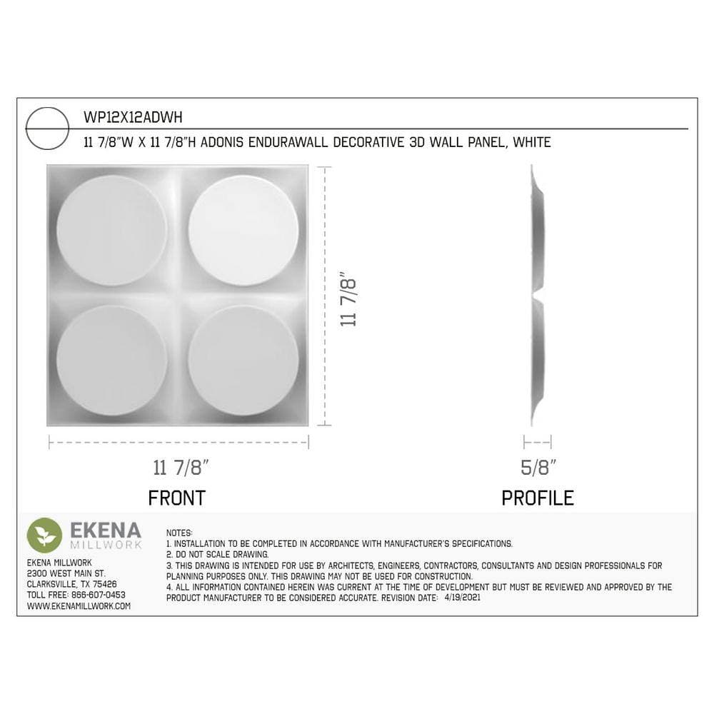 Ekena Millwork 11-7/8"W x 11-7/8"H Adonis EnduraWall Decorative 3D Wall Panel for Sq.Ft.) (2)