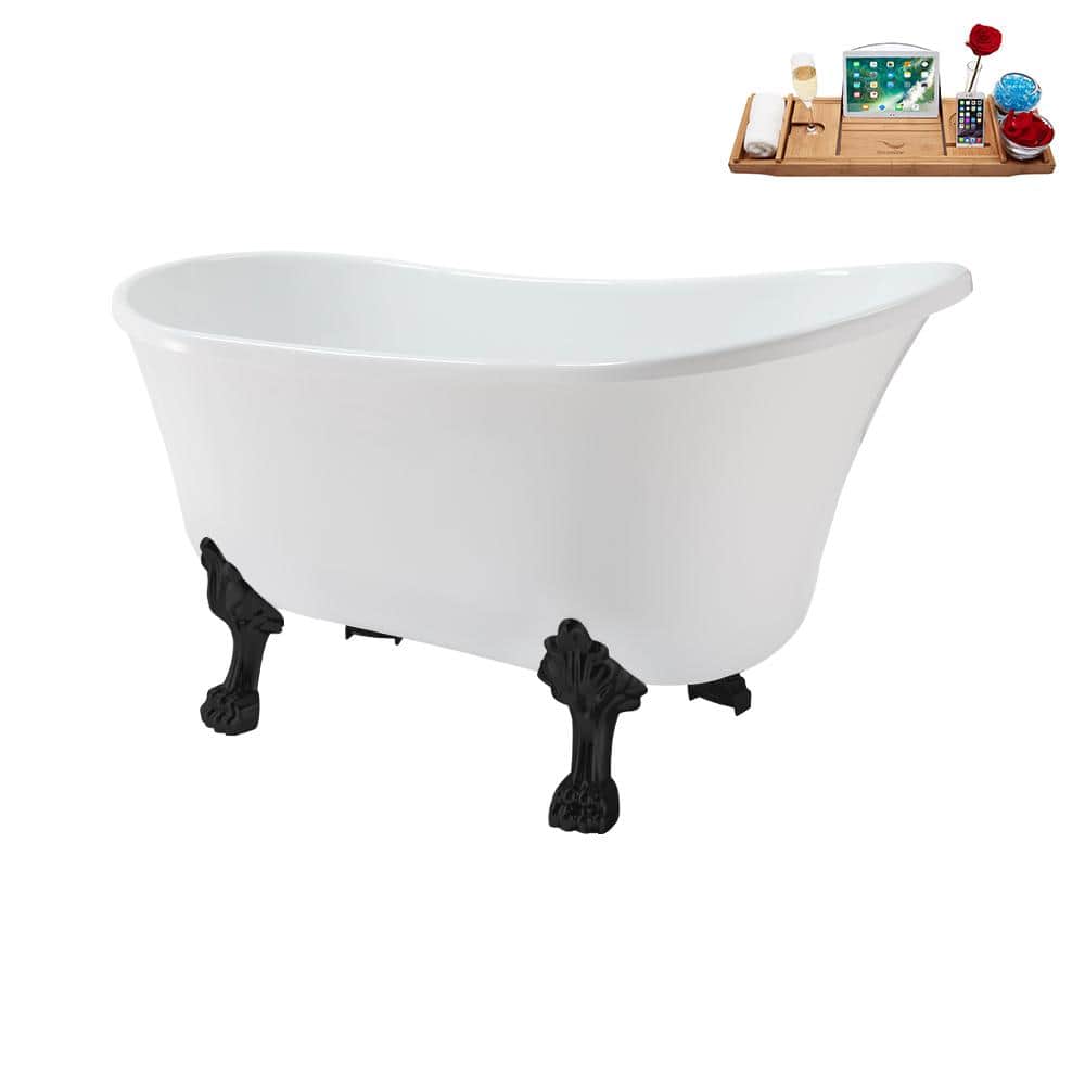 Streamline 51 in. Acrylic Clawfoot Non-Whirlpool Bathtub in Glossy White with Matte Black Drain And Matte Black Clawfeet (3)