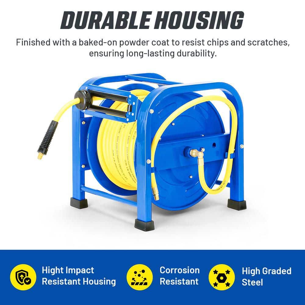 Goodyear 3/8 in. x 100 ft. Steel Spring-Driven Air Hose Reel Hybrid Polymer Hose (2)