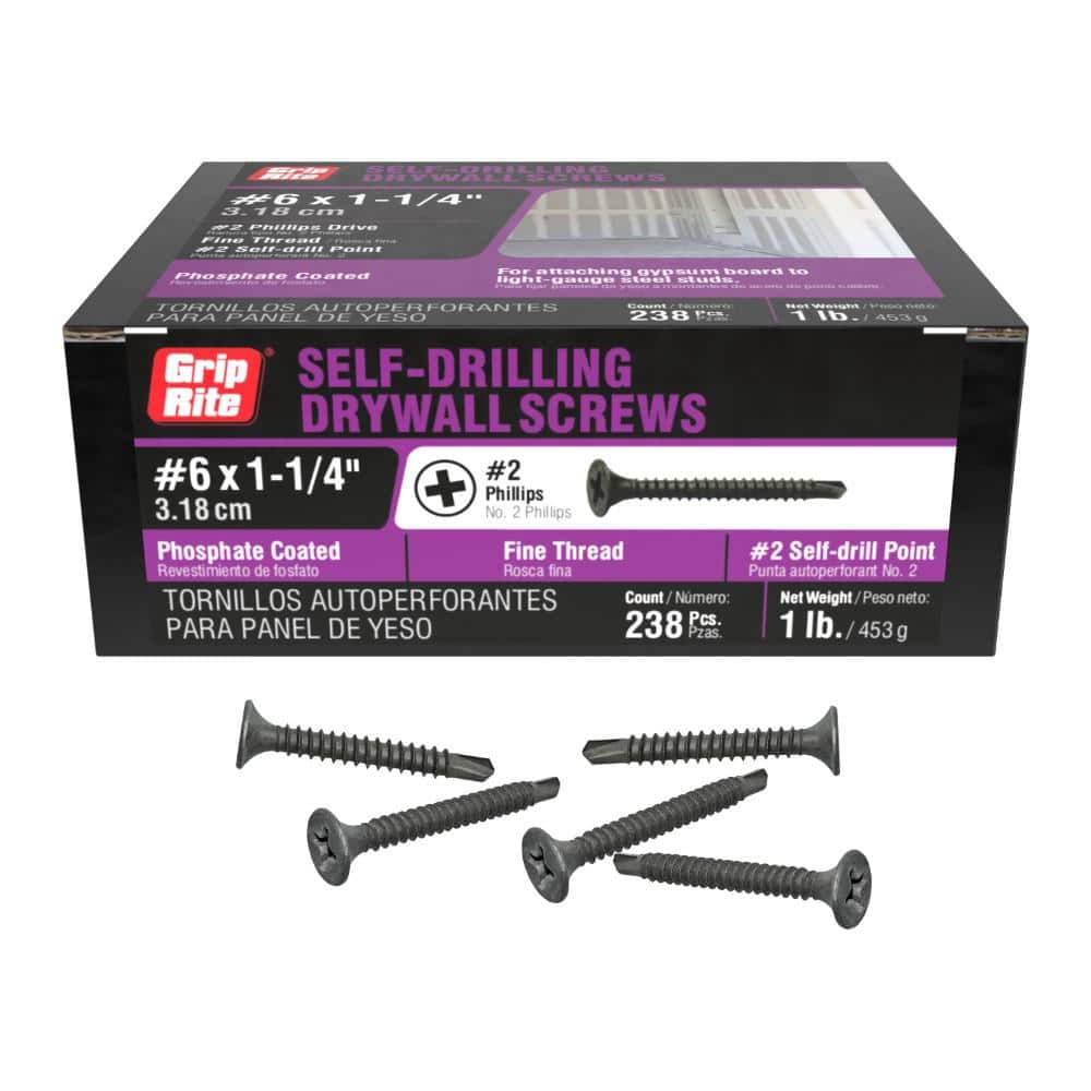 Grip-Rite #8 . #2 Phillips Bugle Head Fine Thread Self-Drilling Drywall Screws Box (1)