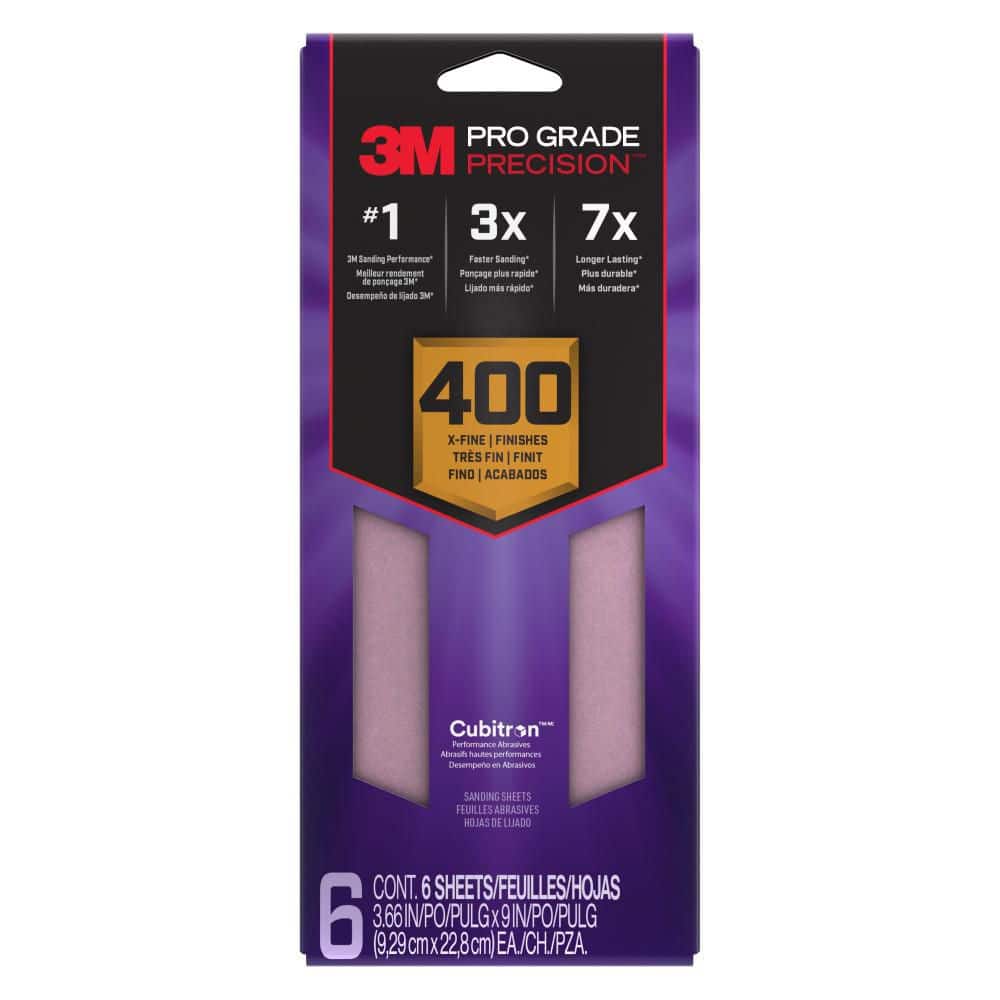 3M Pro Grade Precision 3 2/3 in. x 9 in. Extra Fine 400-Grit Sheet Sandpaper (6-Pack) (2)