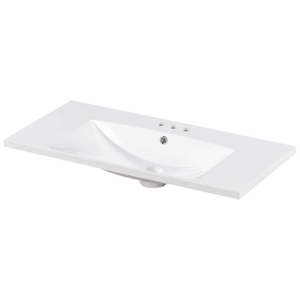 LIVACA 36 in. 18 in. Drop-In Bathroom Sink in White Resin with 4-Inch Center Set Faucet Holes Durable Construction (1)
