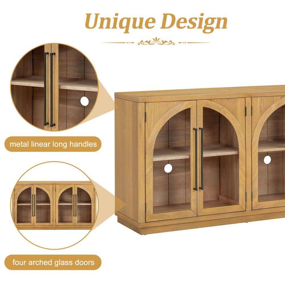 COWLOWN 60 in. W x 15.9 in. D x 34.3 in. H Brown Linen Cabinet with Glass Doors, Adjustable Shelves (3)
