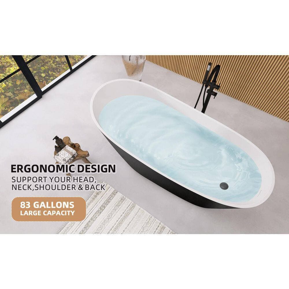 Getpro 59 in. x 29 in. Acrylic Freestanding Soaking Bathtub Matte Black High-Back Slipper Soaking Tub with Black Left Drain (3)