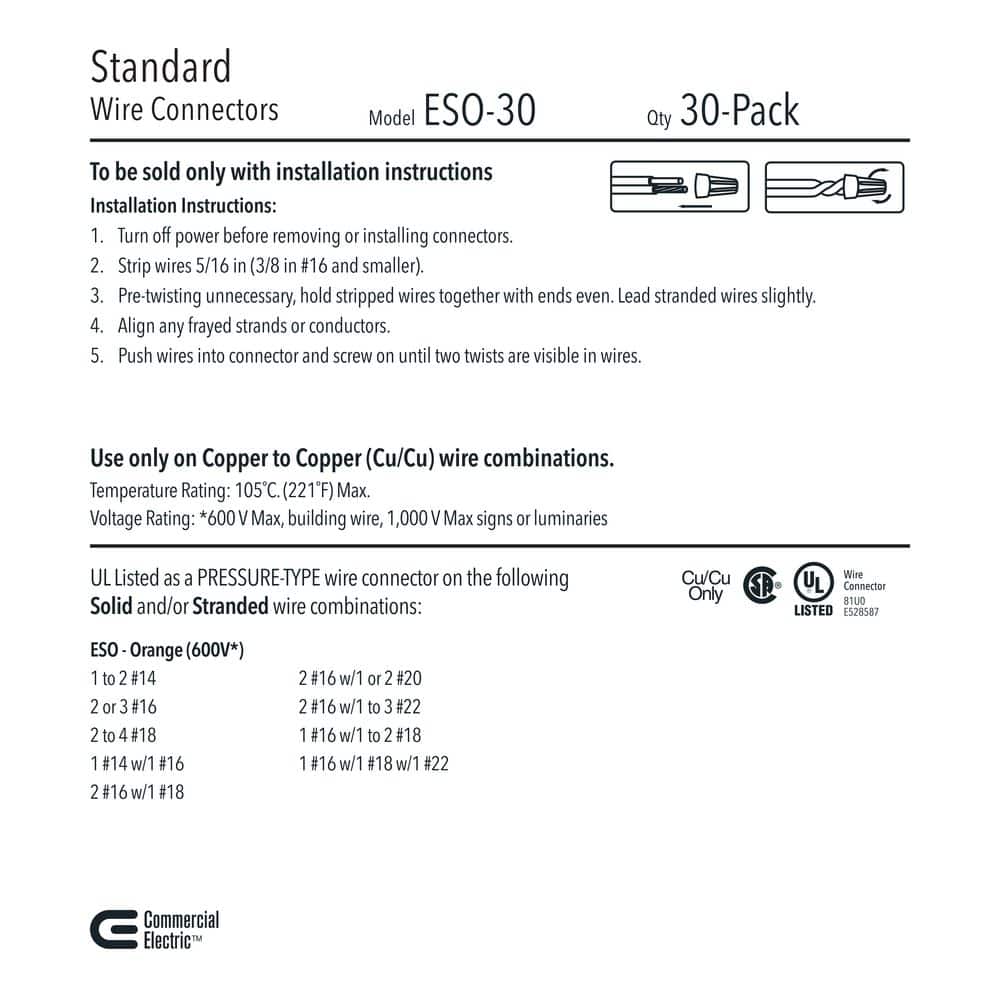 Commercial Electric Standard Wire Connectors, Orange (30-Pack) (3)