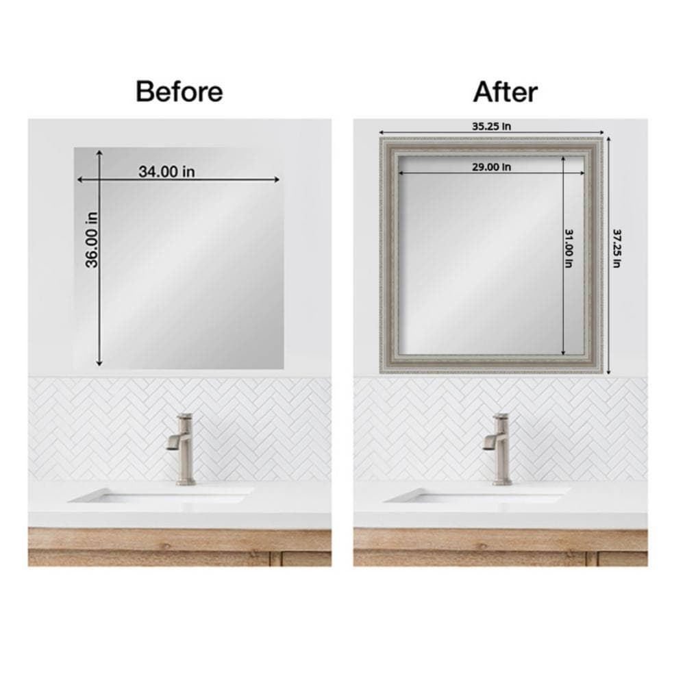 Amanti Art Mirror Makeover Parlor Silver 35.25 in. W x 37.25 in. H Bathroom Mirror Frame Border Kit-Fits a 34 x 36 Mirror (3)