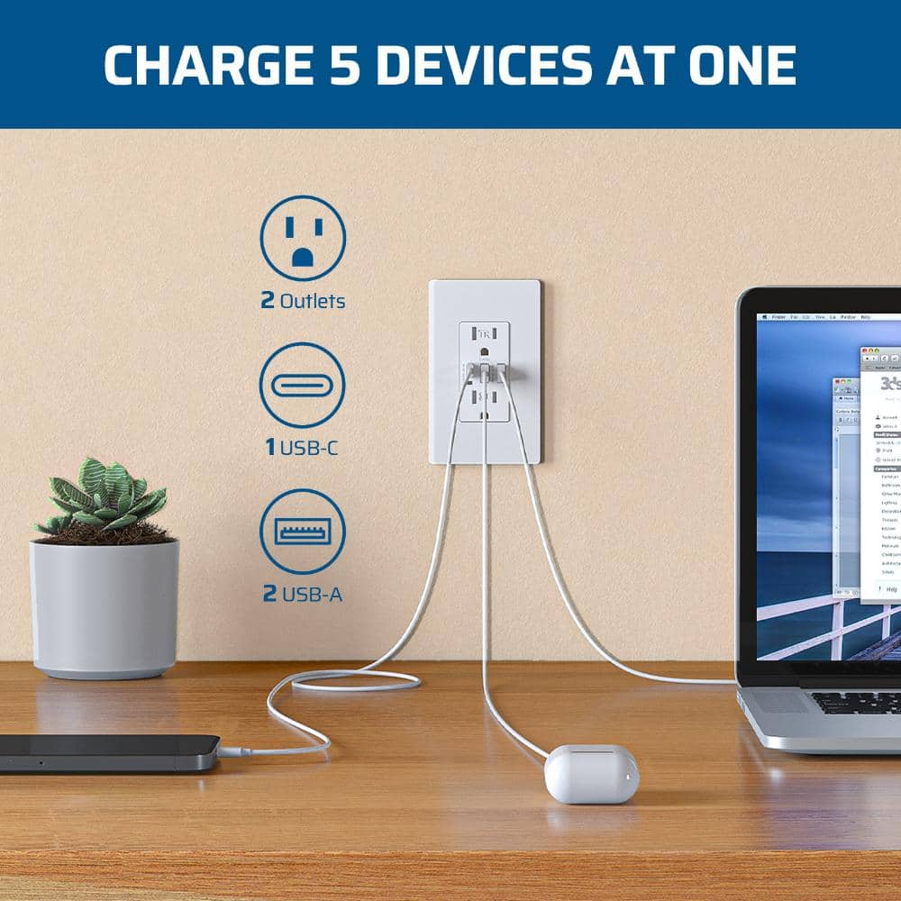DEWENWILS White 15 Amp Tamper Resistant Receptacle Outlet with 3-Port USB Wall Outlet (3- Pack) (3)