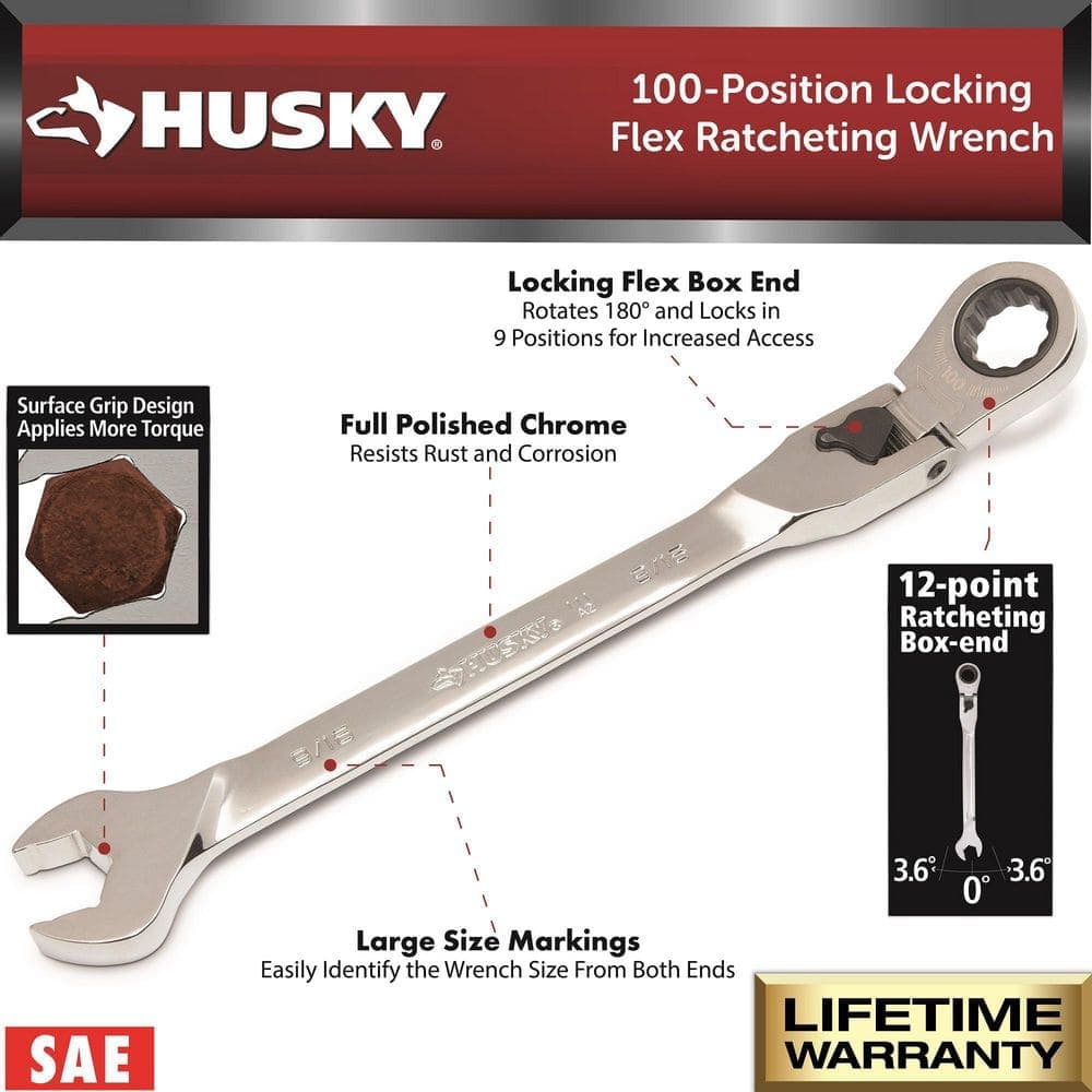 Husky 100-Position Chrome Flex Lock Ratcheting SAE Combination Wrench Set (6-Piece) (3)