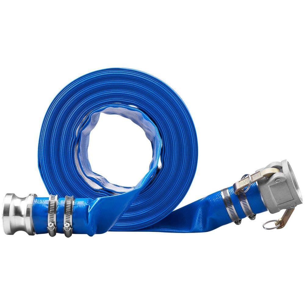 Unbranded 2 in. x 50 ft. PVC Flat Pool Discharge Hose with Camlock C and E Fittings, Compatible w/ Pumps Sewage/Effluent Accessory