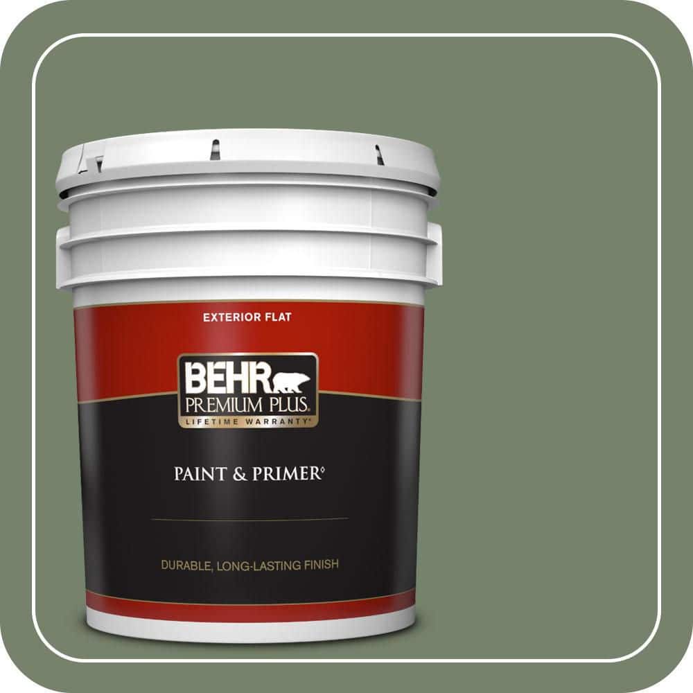 BEHR PREMIUM PLUS 5 gal. #MQ6-16 Gazebo Green Flat Exterior Paint & Primer