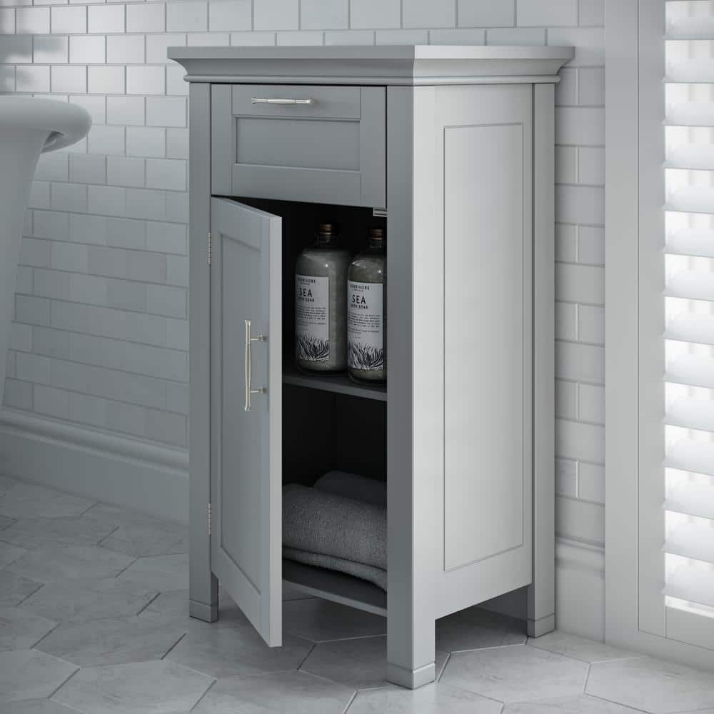 RiverRidge Home Somerset 16 in. W x 30 in. H x 12 in. D Gray Linen Cabinet with Bathroom and Laundry Storage, Drawer and Shelf