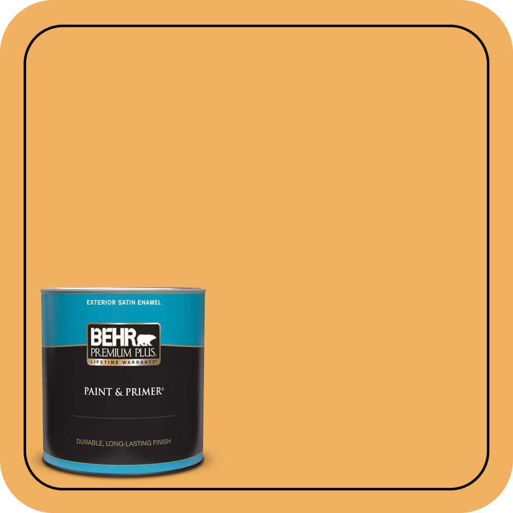 BEHR PREMIUM PLUS 1 qt. #PMD-74 Sweet Honey Satin Enamel Exterior Paint & Primer