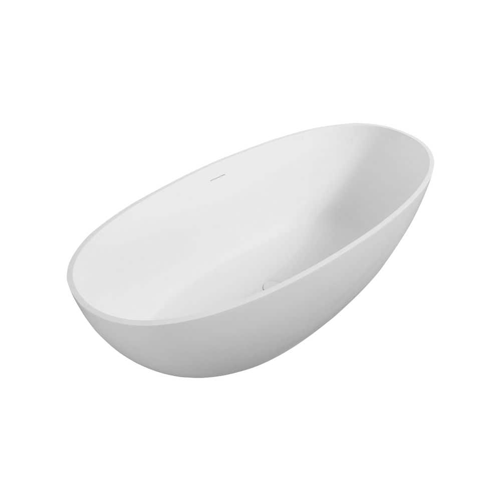 CASAINC 65 in. x 30 in. Solid Surface Freestanding Soaking Bathtub with Center Drain in Matte White (1)