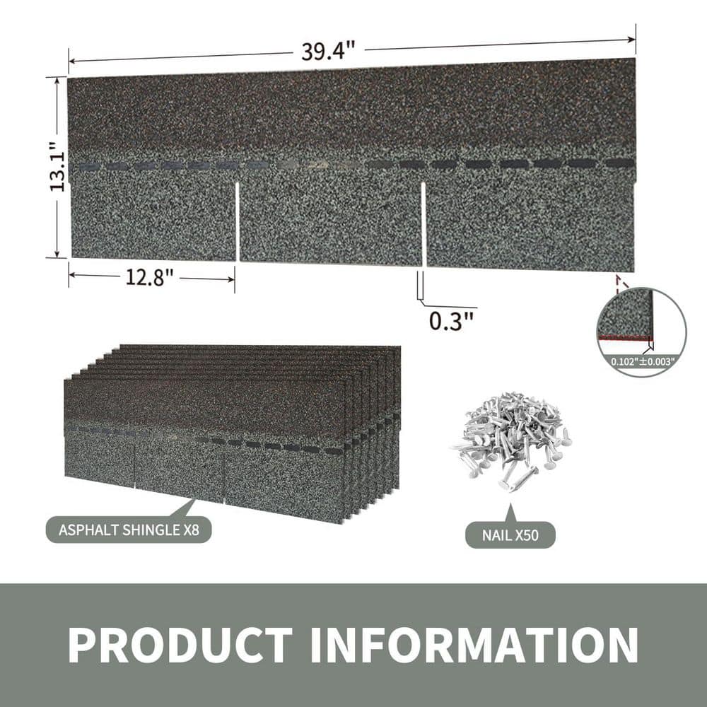 Laybus Roofing Shingles 3-Tab (Gray) 8-Pack 39.4"x13.1",Asphalt Shingles for House Shed Roof Tiles Repair Decor (2)