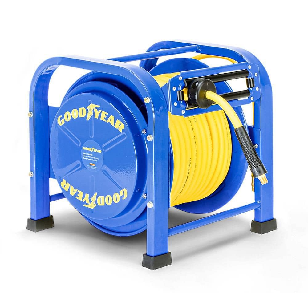 Goodyear 3/8 in. x 100 ft. Steel Spring-Driven Air Hose Reel Hybrid Polymer Hose