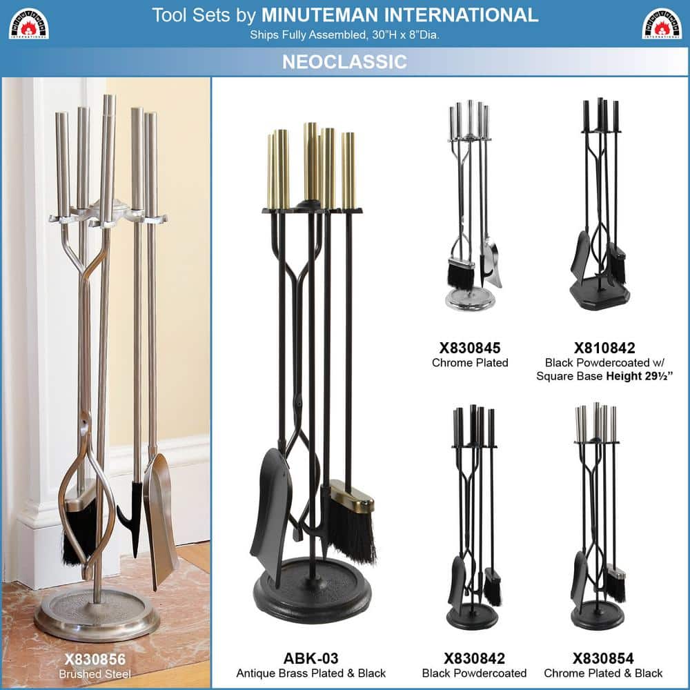 ACHLA DESIGNS 29.5 in. Tall 5-Piece Black Neoclassic Fireplace Tool Set with Square Base (3)