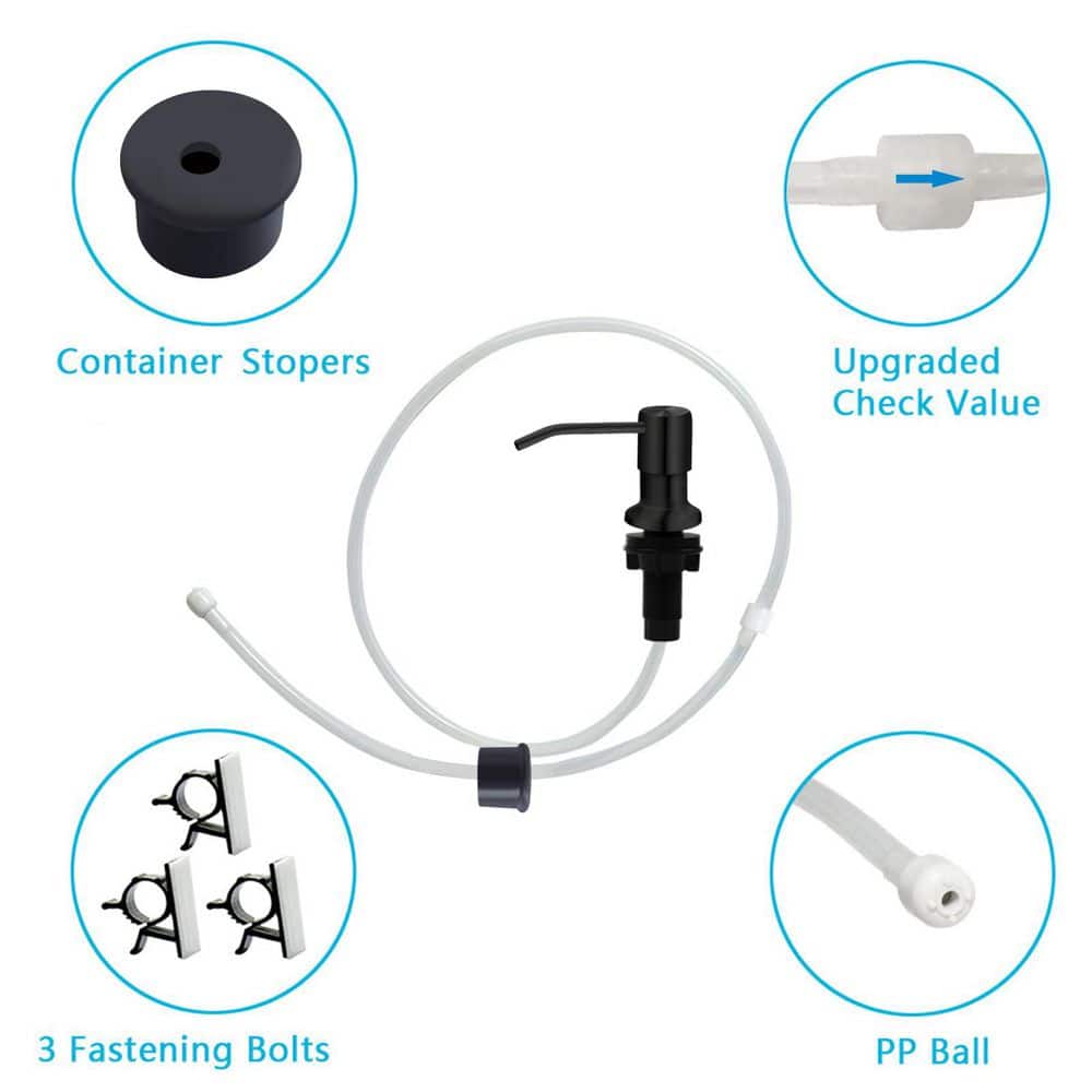 Wudkey Black Soap Dispenser for Kitchen Sink, Sink Soap Dispenser, 47 in. Extension Tube kit, Under Sink Soap Dispenser Pump (3)