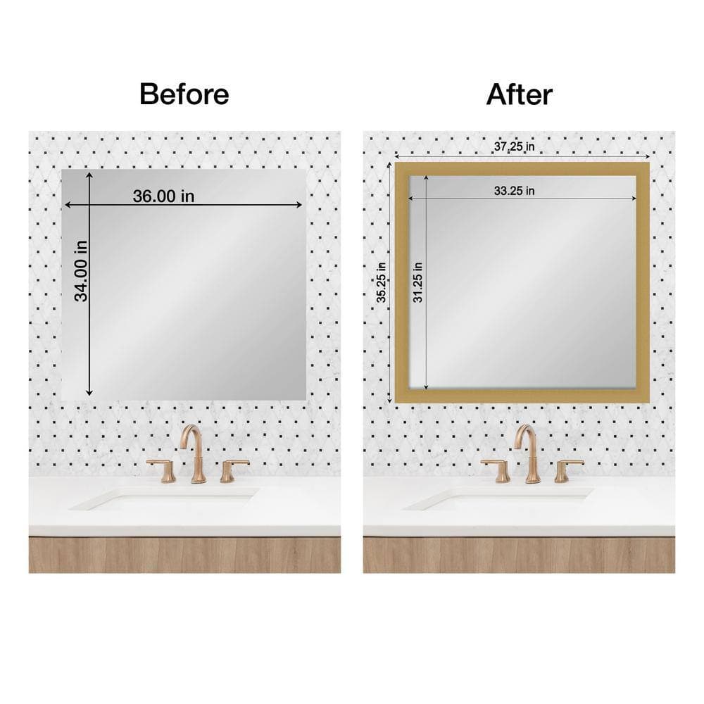 Amanti Art Mirror Makeover Grace Brushed Gold 35.25 in. W x 37.25 in. H Bathroom Mirror Frame Border Kit-Fits a 34x36 mirror (2)