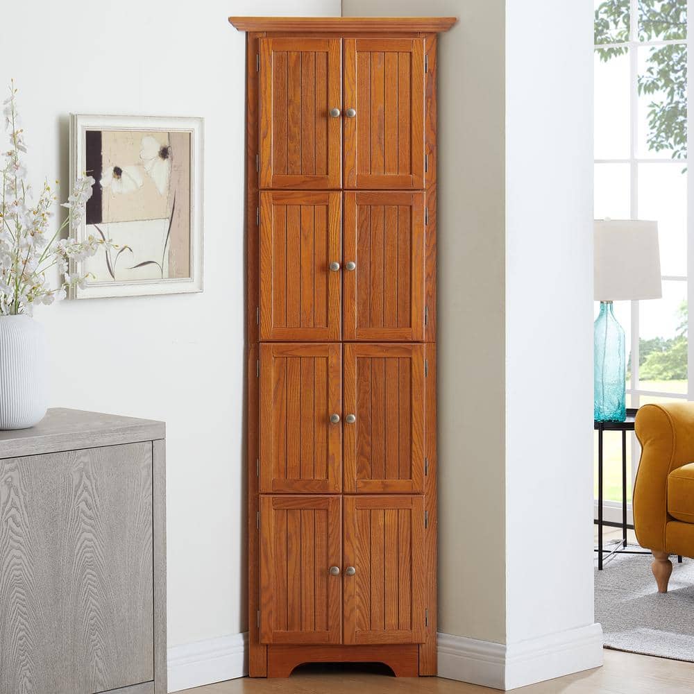 Unbranded Modern 4-Tier 24.4 in. W x 12 in. D x 72 in. H Oak Brown Linen Cabinet Pantry Storage Cabinet with 8-Doors (2)