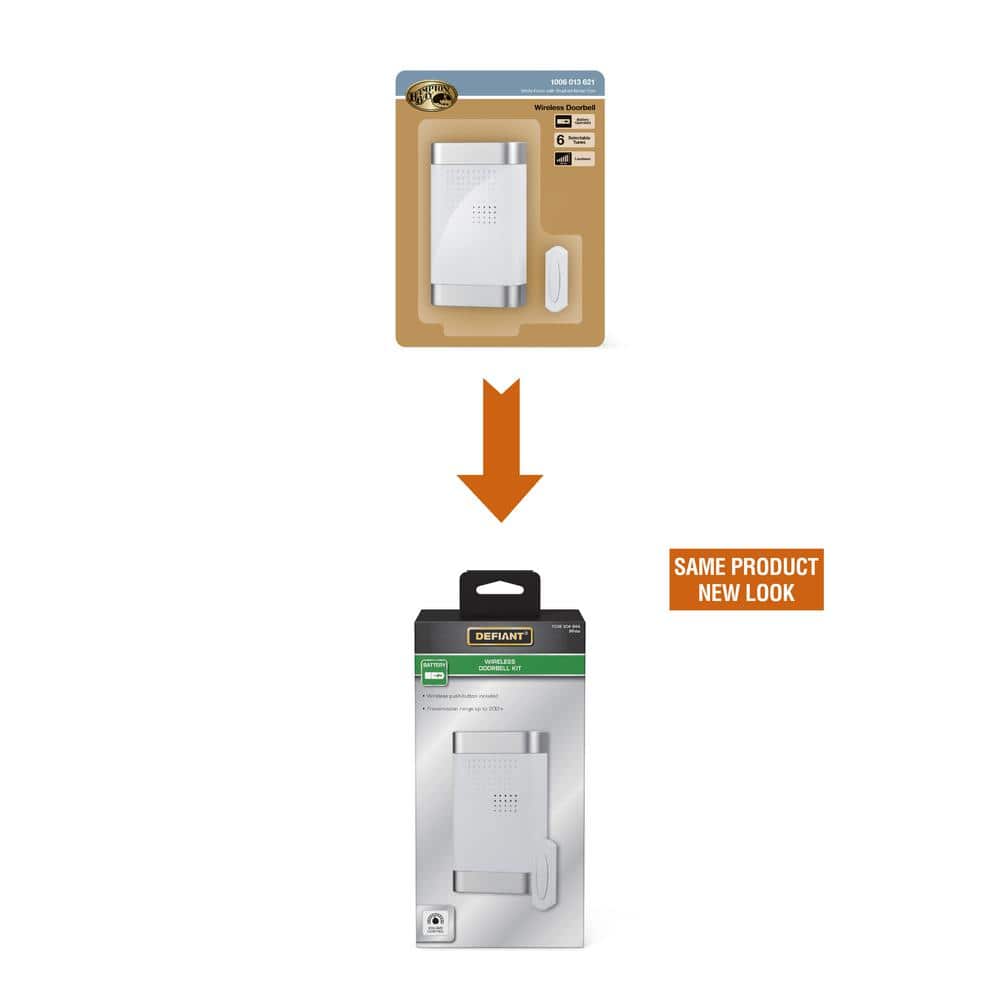 Defiant Wireless Battery Operated Doorbell Kit with Wireless Push Button, White and Nickel (3)