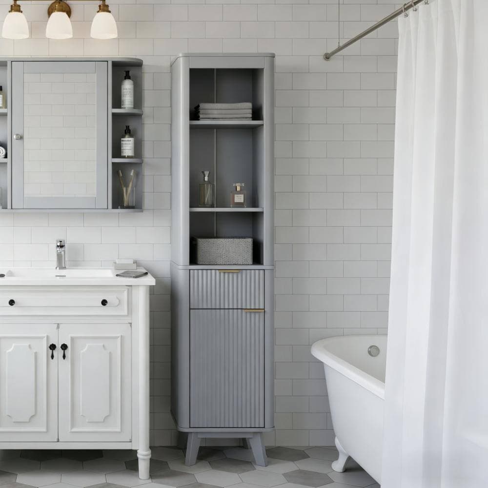 Flynama 68" Gray Tall Bathroom Storage Cabinet with Drawer, Door & Adjustable Shelves for Multi-room Use (3)