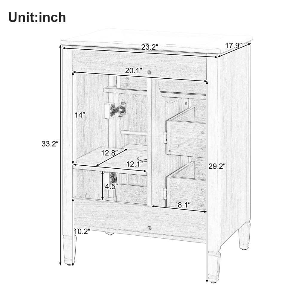 Unbranded Black 24in Bathroom Vanity with Sink One Flip Drawer and Two Drawers for Bathroom (3)