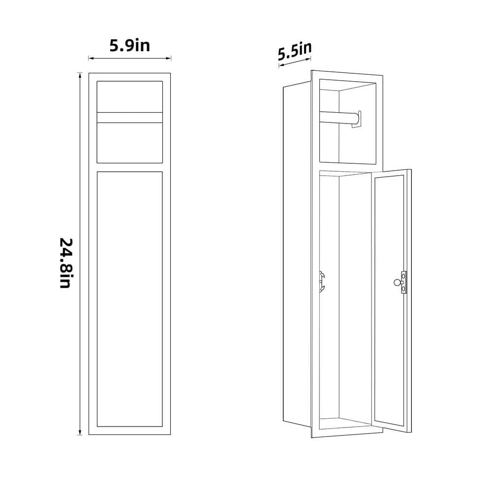 Simple Project 6 in. W x 25 in. H x 5.5 in. D Recessed Toilet Brush Holder with Cabinet, Shower Niche Toilet Paper Holder in Black (2)
