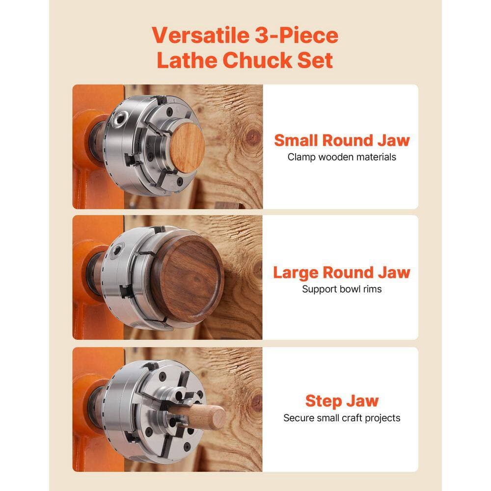 VEVOR 4 In. Wood Lathe Chuck, 4-Jaw, Self-Centering Wood Turning Chuck Set with 1in. x 8TPI Thread, for Woodworking Lathe (2)