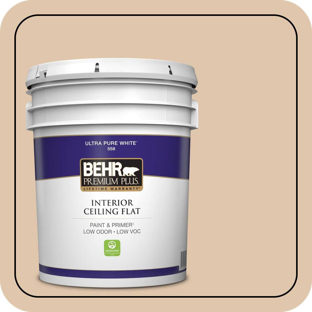 BEHR PREMIUM PLUS 5 gal. #S260-2 Pumpkin Seed Ceiling Flat Interior Paint & Primer (1)