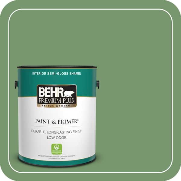 BEHR PREMIUM PLUS #PPU11-03 Botanical Green Flat Interior/Exterior Paint & Primer Color Sample (3)