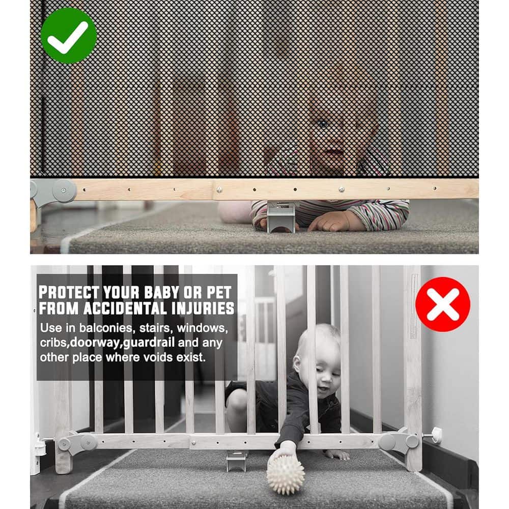Afoxsos 2 Sets Baby Gate Stair Banister Guard for Kids Pets Toys Mesh Netting Safety Net 18 ft x 2.6 ft Black (2)