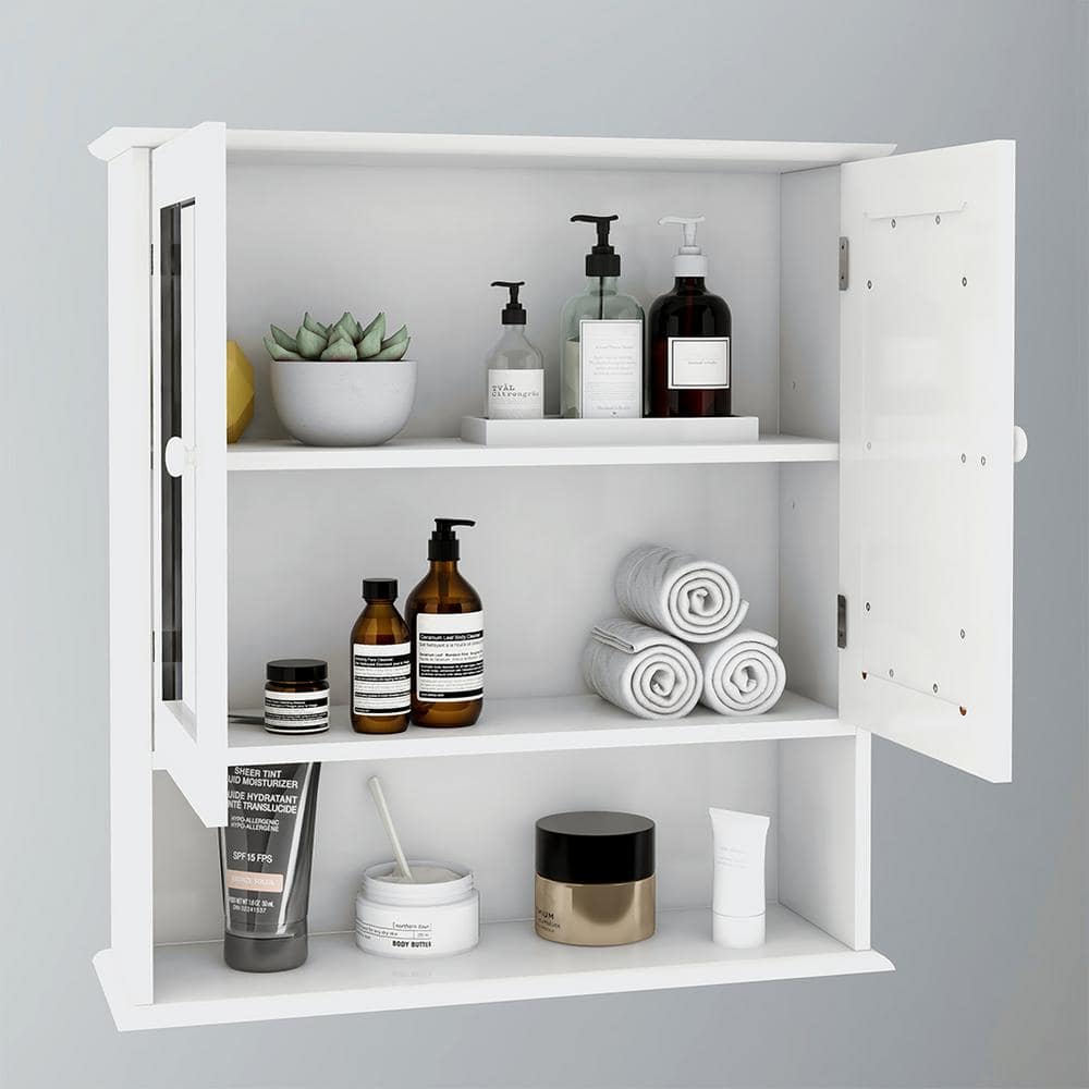 Magic Home 22 in. Bathroom Storage Wall Cabinet Over Toilet with Doule Mirror Doors and Shelves in White (3)