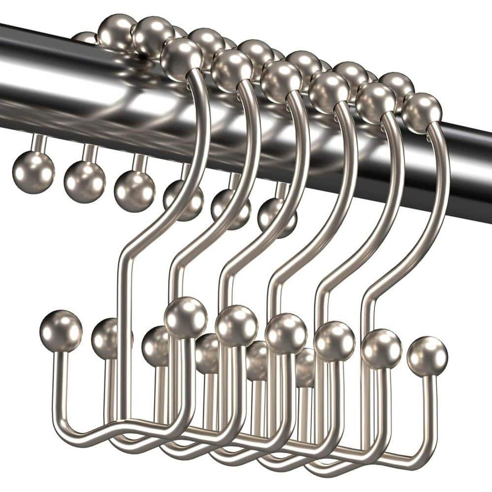 JFVKAF 12-Pack Rust Resistant Metal Double Glide Rings, 0.70 in. W x 6.9 in. L, Silver Shower Curtain Liner for Bathroom Rods