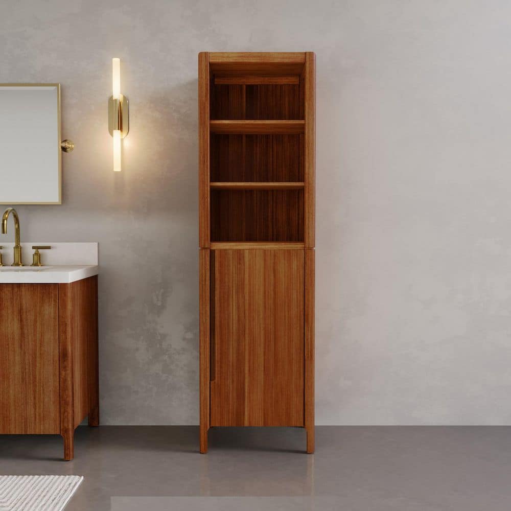 Water Creation Sequoia 21 in. W x 17 in. D x 72 in. H Free Standing Linen Cabinet In Mango Wood Brown Finish